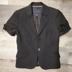 Banana Republic 2pc Womens Black Blazer Skirt Suit Set, Size 0 Petite